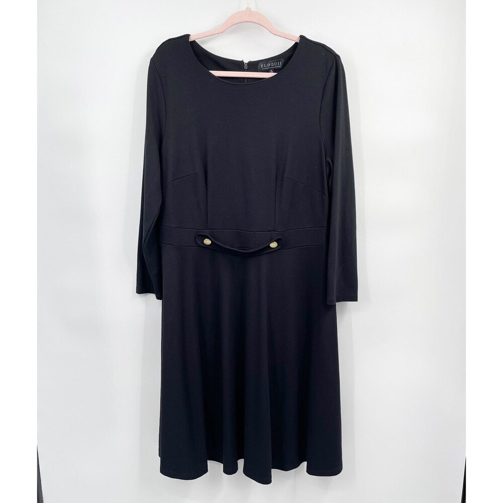Eloquii Long Sleeve Shift Dress Plus Size 16‎ Black Knee Length Button Detail